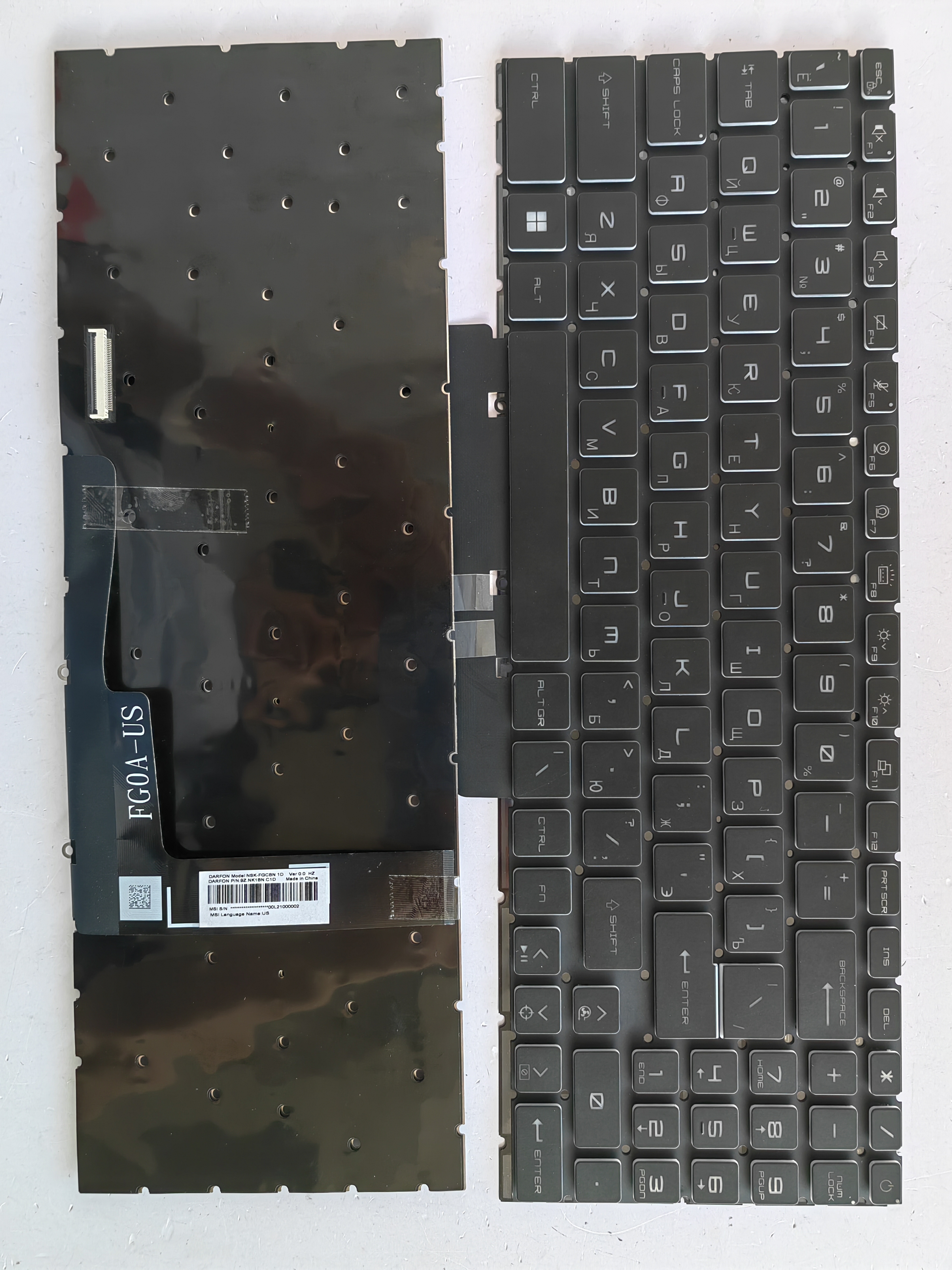 Picture of New Replacement Laptop Keyboard For MSI GF66/GF76/GL66/GL76 RGB colorful backlight BLACK Backlit,White Side (OEM) RU Layout